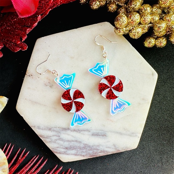 Christmas Peppermint Candy Earrings - Picture 2 of 7